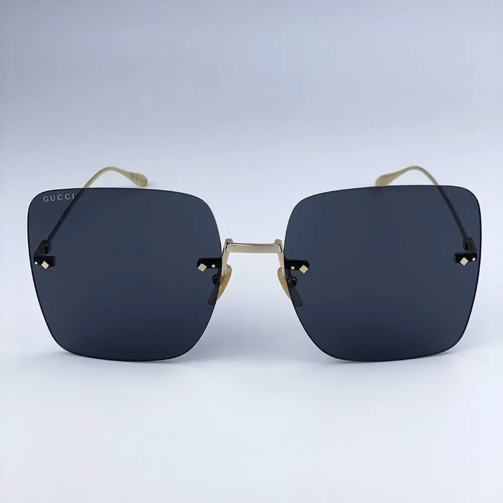 NEW GUCCI GG1147S 001 Gold Gray Rimless Metal Butterfly Oversized Sunglasses